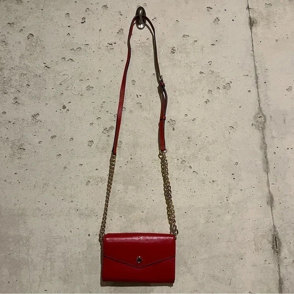 Michael Kors Cross Grain Leather Red Crossbody Goldtone Chain Strap - Picture 3 of 10